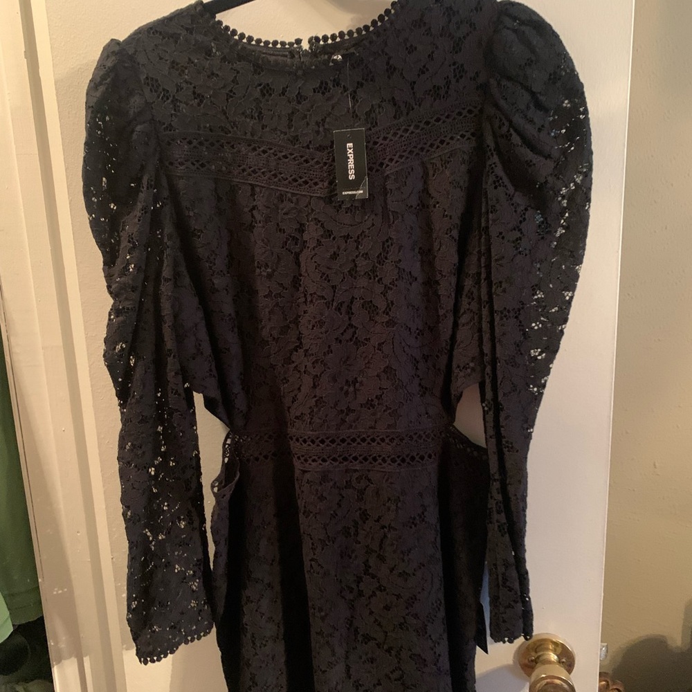 NWT, Express - Black Lace Cut Out Mini Dress, Size L